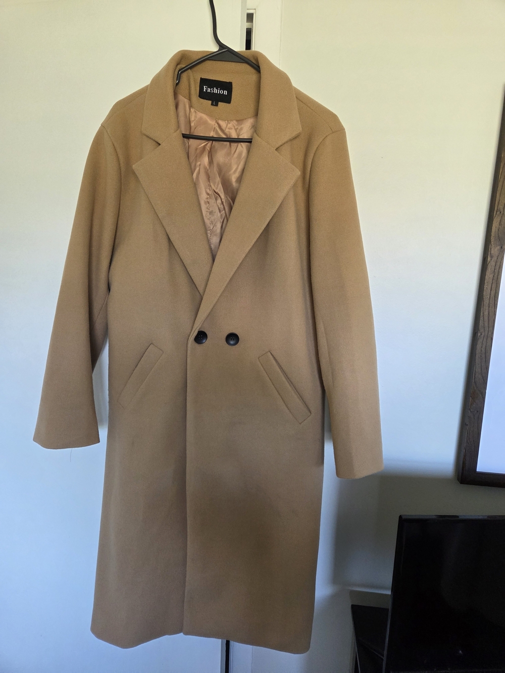 Tailored Double-Breasted Camel Pea Coat by
